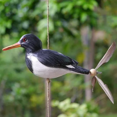 Image de Carillon éolien avec 3 hélices en forme d'oiseaux, figurines d'animaux en bois pour une décoration maritime, un balcon ou un jardin