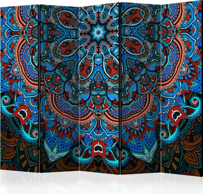 Produktbild von 5-teiliger Doppelseitiger Vlies Paravent - Blue Fantasy II 225x172 cm Orient f-A-0606-z-c
