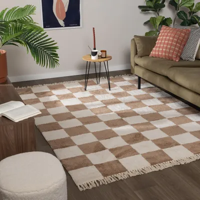 Image de Volero - Tapis à damier - Blox Franges Beige - 230x330 cm