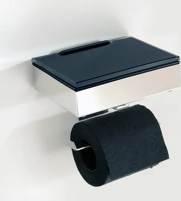 Produktbild von Feuchttücherbox-Kombination, WC Rollenhalter Edelstahl poliert - Glas schwarz -