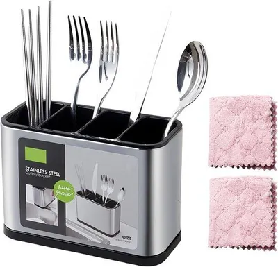 Produktbild von Besteckhalter mit 4 Fächern – Edelstahl-Besteckablage – Edelstahl – Organisieren Sie Ihre Küche