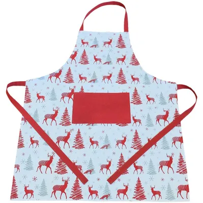 Produktbild von Latzschürze FRIEDA Hirsch Karo rot grau Baumwolle 70x85 cm