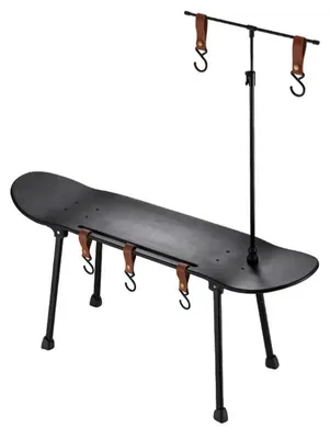 Produktbild von Xmund Camping Tisch klappbar, tragbar, Holzplatte, Lampenhalter, 5 Haken, multifunktionale Kochstation, Outdoor Picknick Tisch, Schwarz