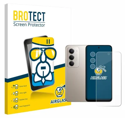 A product shot of a phone screen protector packaging and a smartphone.