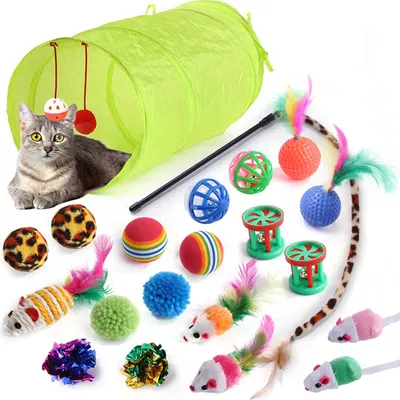 Produktbild von 21-teilig Katzenspielzeug Set mit Grün Katzentunnel Jingle Bell Katzen Spielzeug Variety Pack für Kitty (Grün)