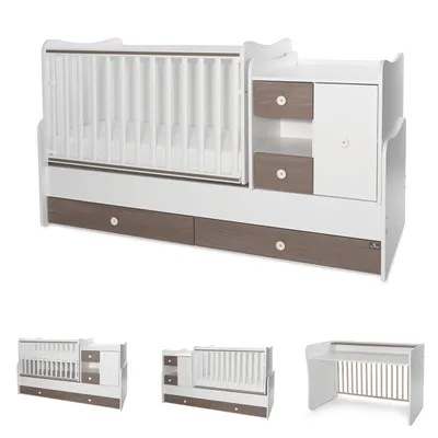 Produktbild von Lorelli Babybett, Jugendbett 3 in 1 Mini Max umbaubar, für 2 Kinder gleichzeitig braun weiß