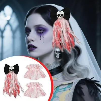 Produktbild von Gothic-Halloween-Haarspangen mit Bluteffekt, 3-teiliges Gothic-Zubehör für Maskerade, Fotografie und Shows
