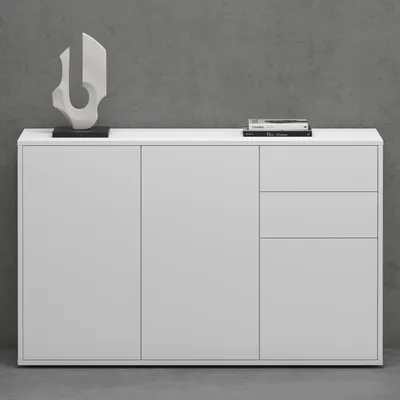 Produktbild von Mai & Mai Kommode Aufbewahrungsschrank mit 2 Schränken und 2 Schubladen in Weiß matt Sideboard Mehrzweckschrank Möbel BTH: 120x36x74 cm Schrank05