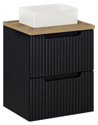 Immagine prodotto di Set VANO 50cm: mobile sottolavabo con cassetti + piano per lavabo in rovere chiaro + lavabo rettangolare da appoggio bianco
