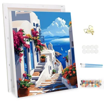 Immagine prodotto di Kit per dipingere per adulti, con cornice, soggetto: paesaggio, colori acrilici, 3 pennelli, dimensioni 30x40 cm