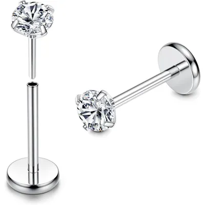 Zdjęcie produktu dla Labret do piercingu, wykonane z tytanu G23, 2 sztuki, z kryształami CZ i opalem, bez gwintu, do wkręcania, dostępne rozmiary: 20G/16G, długość: 6/8 mm