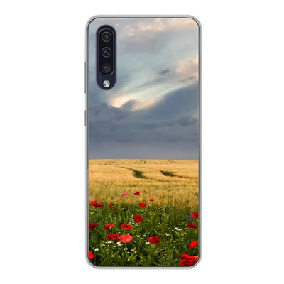 Produktbild von MuchoWow® Handyhülle Schutzhülle Hülle für Samsung Galaxy A30s Blumen - Weizen - Wolken Silikon Softcase Handy Hülle - Karteninhaber