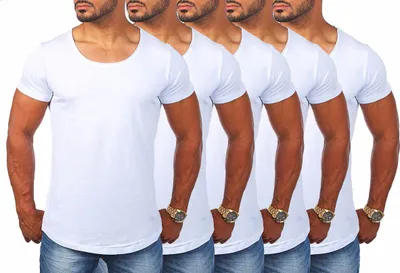 Produktbild von Young & Rich Herren Uni T-Shirt mit tiefem Rundhals Ausschnitt einfarbig körperbetontes Basic Tee Vintage Look 1702