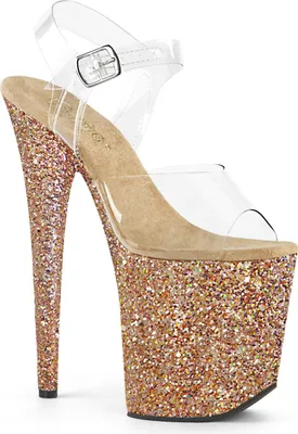 Obrázok produktu pre Pleaser | Sandále na platforme - Flamingo-808LG - EU 38 - Rose Gold Holo Glitter - očarujúce a elegantné