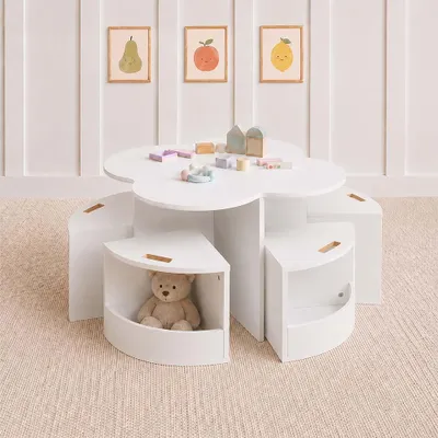 Productafbeelding van Baninni kindertafel met 4 stoelen, kleur: wit (model: Cloudy)