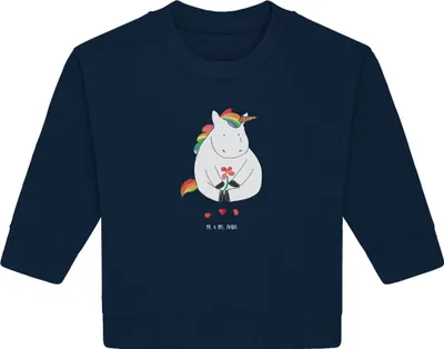Produktbild von Mr. & Mrs. Panda Organic Baby Pullover Einhorn Traurig 12. - 18. Monat - French Navy - Geschenk, Freunde, Blume, Einhörner, Unicorn, Liebe, Trauer, Bullover