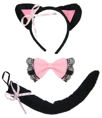 Produktbild von Katzen Kostüm Set schwarz Katzenkostüm rosa Fell