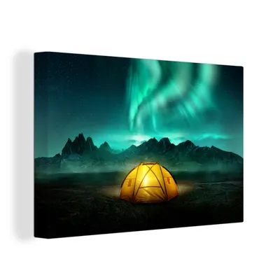 Obrázok produktu pre OneMillionCanvasses® - Maľba na plátne - Obraz na plátne Nástenná maľba na plátne - Polárna žiara - stan - lampa - 150x100cm - Fotografia na plátne -