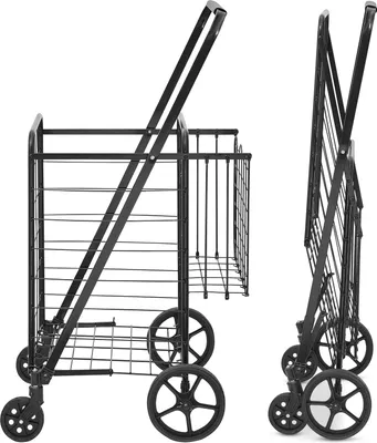 Produktbild von Zusammenklappbarer Einkaufswagen von SucceBuy | Jumbo-Einkaufswagen mit Doppelkörben | 360°-Schwenkräder | Robuster Mehrzweckwagen | 110 lbs große Kapazität für Wäsche, Einkäufe, Lebensmittel und Gepäck