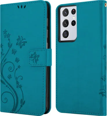 Immagine prodotto di Cadorabo cover per Samsung Galaxy S21 ULTRA cover protettiva in blu cover protettiva cover telefono cellulare cover fiori custodia fiore