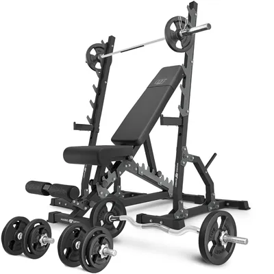 Obrázek produktu pro Marbo Sport - Sada MS24_2.0_83KG | oboustranná lavice + víceúrovňový stojan (2 kusy) + sada tyče a činky 83 kg