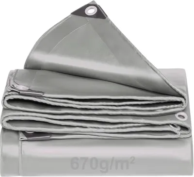Zdjęcie produktu dla Folia ochronna i plandeki. Szara plandeka, 670 g/m², plandeka do samochodów ciężarowych z oczkami, plandeka PVC, wodoodporna, odporna na rozdarcia i promieniowanie UV, idealna do łodzi, samochodów ciężarowych, przyczep, basenów, budownictwa i innych zastosowań