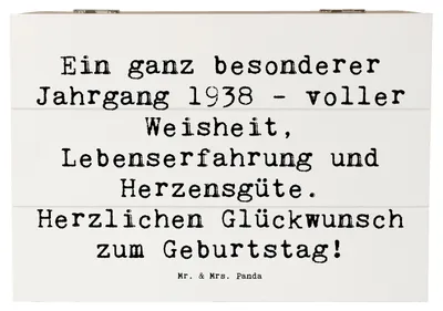 Produktbild von Mr. & Mrs. Panda Holzbox Spruch 1938 Geburtstag 22 x 15 cm - Weiß - Geschenk, schatztruhe, Glückwünsche, Erinnerungsbox, schmuckkiste, fotobox, Box, Happy Birthday