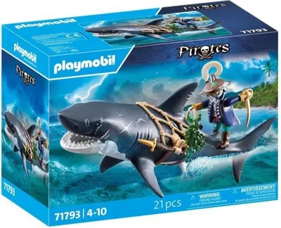 Zdjęcie produktu dla PLAYMOBIL Pirates, Pirat i Rekin z Ruchomą Szczęką, Zestaw Piracki, 21 Elementów, 4+ lat