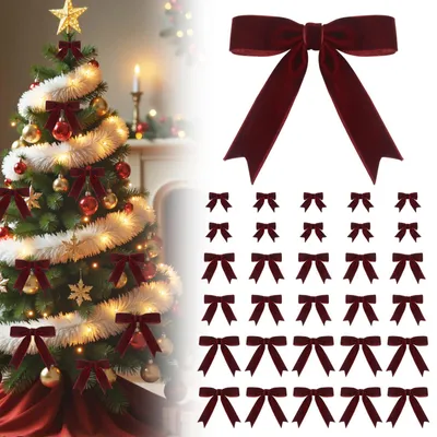 30 rote Samtschleifen für Weihnachtsbaum, Geschenke & DIY