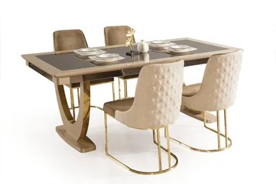 Produktbild von Esszimmer Set Garnitur Esstisch Tisch 4x Lehnstühle Stuhl Sets Garnituren 5tlg