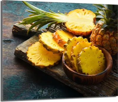 Produktbild von Herdabdeckplatte 60x52 Glaskeramikkochfeld Abdeckung Spritzschutz Glasplatte Deko Schneidebrett, Ananas Holz