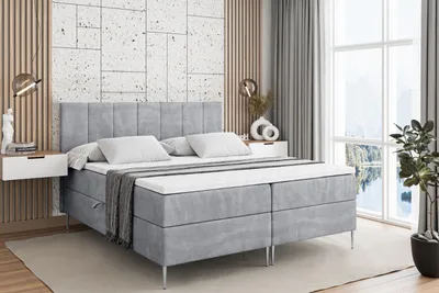 Produktbild von ALTDECOR  Boxspringbett mit Silber Füßen, Matratze und Lattenrost, Boxbett, Topper, Polsterbett mit Bettkasten, Bett mit Stauraum H4-Matratze, Doppelbett - MOETI-FS- 180x200 - Grau Monolith 84