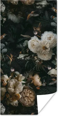 Produktbild von MuchoWow® Poster Blumen - Muster - Vogel 60x120 cm - Wandschmuck