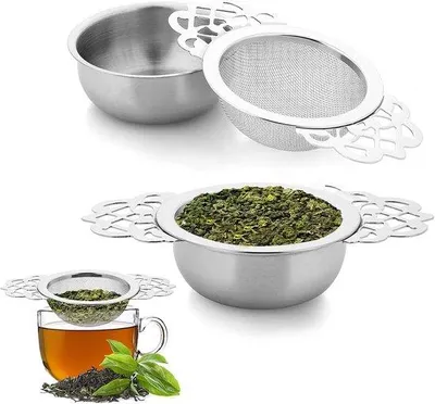 Obrázek produktu pro Nerezové čajové sítko, balení po 2 kusech, 7 cm, s miskou a rukojetí