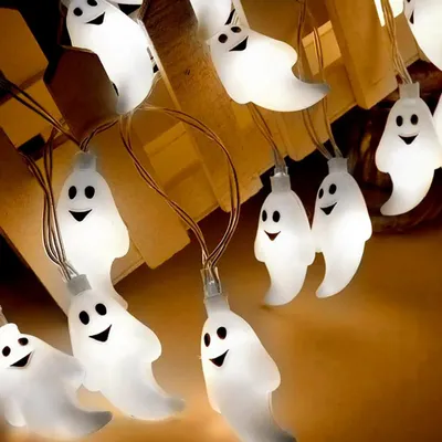 Produktbild von Led Lichterkette,Weißer Geist Lichter,Halloween-Dekoleuchte,3M Hängende Ambiente Leuchte,Batteriebetrieben,Für Halloween Party Garten Beleuchtung.