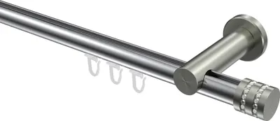 Produktbild von Interdeco Innenlaufstange / Gardinenstange mit Innenlauf Chrom / Edelstahl-Optik, Typ Platon Estana (Glitzerkappe), 20 mm Ø 1-läufig, 240 cm