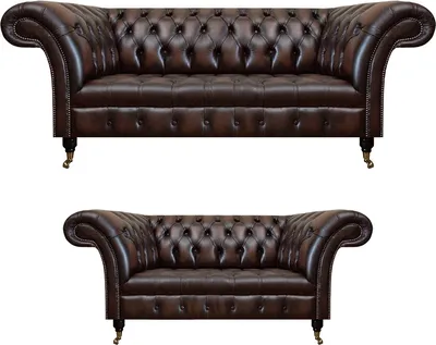Image de Ensemble de canapé Chesterfield Braun : canapé trois places, canapé deux places, idéal pour le salon