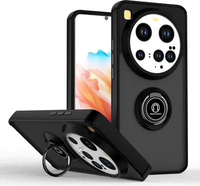 Produktbild von Hülle für Xiaomi 15 Ultra Matte Transluzent TPU Stoßfest Schutzhülle mit Ring Halter Ständer Schwarz