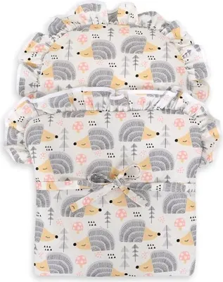 Produktbild von Babydoll-Pucktuch – Puppendecke – graues Igel-Motiv, handgefertigt und hypoallergene Baumwolle