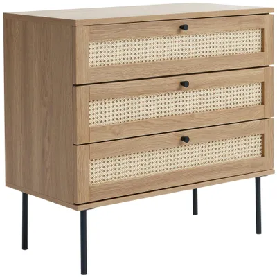 Image de Selsey Mogest - Commode avec 3 tiroirs, couleur beige, style bohème, 80 cm