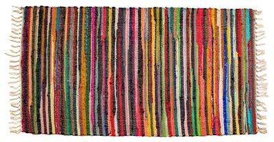 Produktbild von Bunter Teppich Handgewebt aus Indien Restbaumwolle Kelim 140 x 070