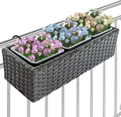 Produktbild von Pflanzentopf mit Haken und Ringen - Balkonpflanztopf und Tisch - außen und innen - 3 Fächer - UV-beständig - 49 x 19 x 15 cm