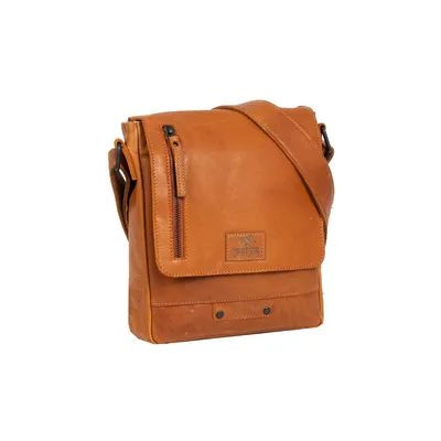 Produktbild von Mustang San Marino Umhängetasche aus Echtleder mit Überschlag und Reißverschluss cognac-braun