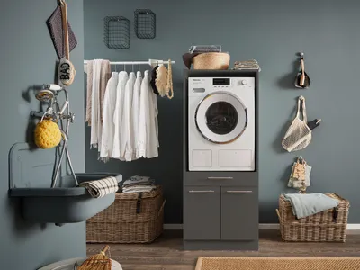 Produktbild von Waschmaschinenumbauschrank >LAUNDREEZY< in anthrazit - 67,5x162x67,5 (BxHxT)