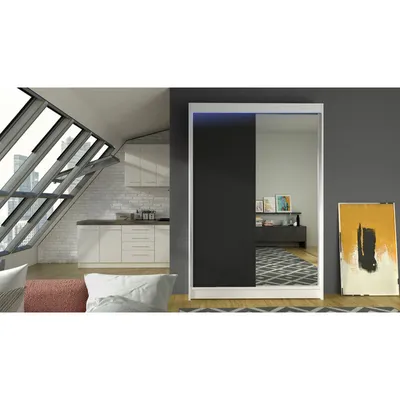 Obrázek produktu pro Posuvná šatní skříň 120 cm se zrcadlem a LED RGB osvětlením SAMANRE 1 - bílá / černá