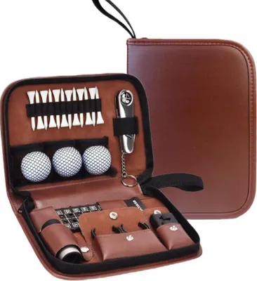 Obrázek produktu pro INF HnědáPolyuretankožená golfová sada příslušenství - Multifunkční sada golfových nástrojů s kompletním příslušenstvím