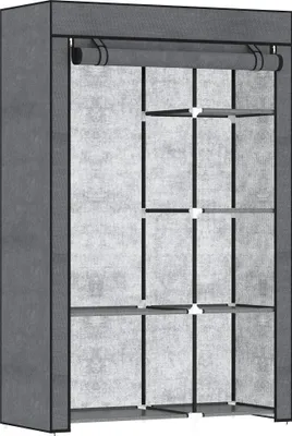 Image de Armoire à vêtements en tissu - armoire pliante - portable - 6 étagères - tringle à vêtements - cadre en acier - gris