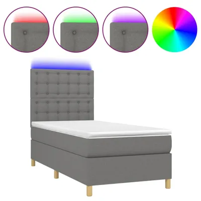 Produktbild von vidaXL Boxspringbett mit Matratze & LED Dunkelgrau 90x200 cm Stoff