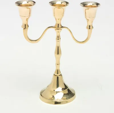 Produktbild von Tischleuchter 3-flammig, Mehrflammenleuchter Messing Gold H 18 cm für Kerzen Ø 2 - 2,5 cm