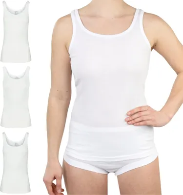 Produktbild von SES Top mit Spitze Damen 3er-Pack Weiß 36 aus 100% Baumwolle/Damen Unterhemden mit Spitze & weicher Feinripp-Qualität/Trägertop mit Spitze als Basic Top oder Unterhemd mit Spitze Damen